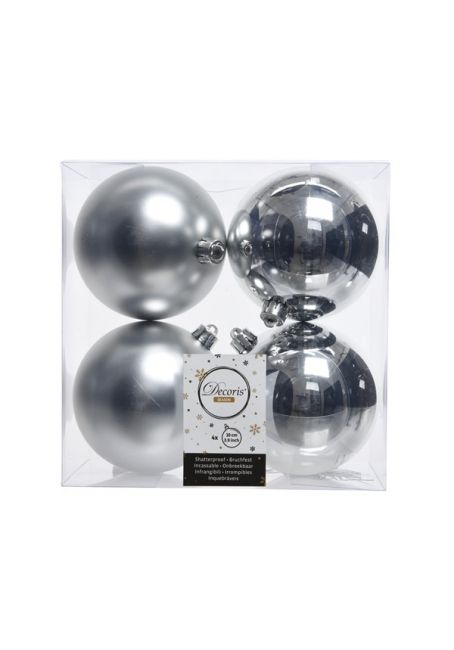 Набор пластиковых шаров серебряные 10 см, 4 шт