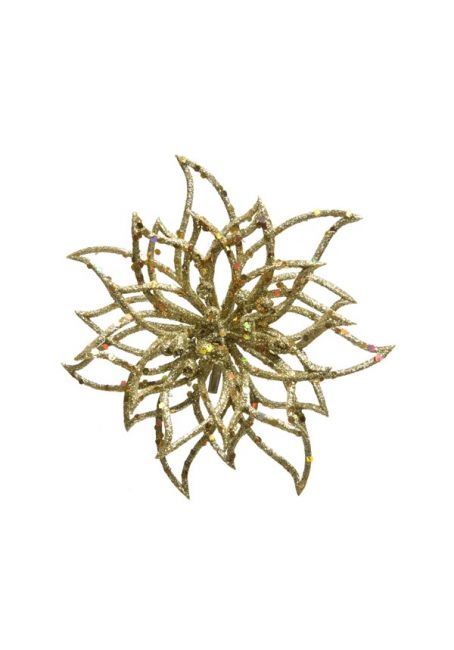 Цветок пуансетии "Контур" на прищепке, золотой